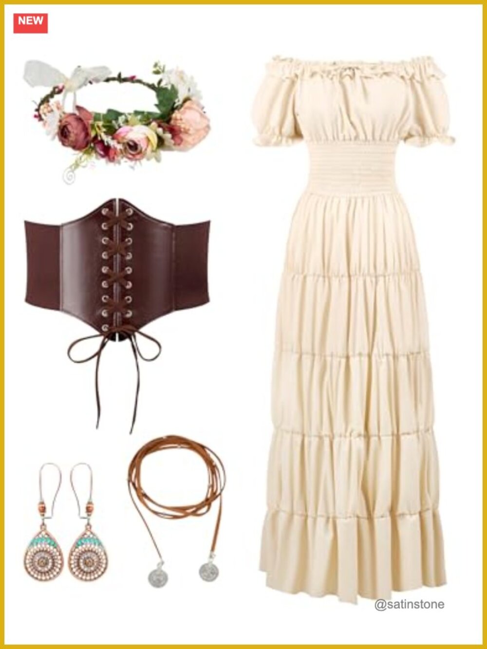 5Pc Renaissance Medieval Dress Costume Set Fairy Peasant Cottagecore